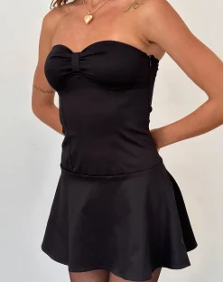 Motel Rocks Little Black Dresses | Mini Dresses-Javas Bandeau Mini Dress in Black Sateen