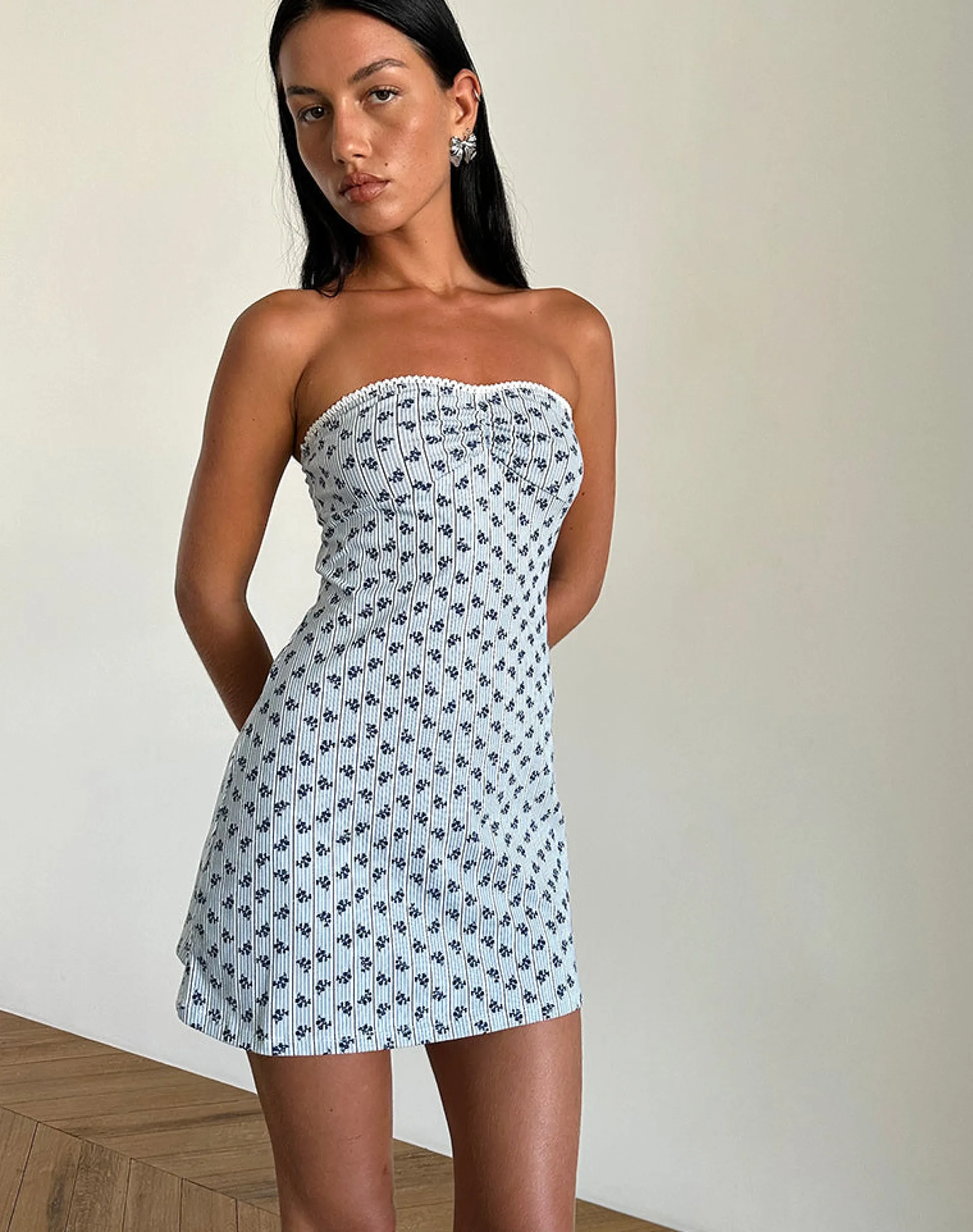 Motel Rocks Printed Dresses | Day Dresses-Javaya Bandeau Mini Dress in Floral Stripe
