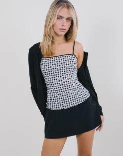 Motel Rocks Corset Tops | Strappy Tops-Jeiha Cami Top in Floral Gingham Black