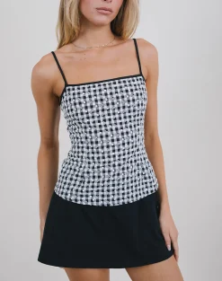 Motel Rocks Corset Tops | Strappy Tops-Jeiha Cami Top in Floral Gingham Black