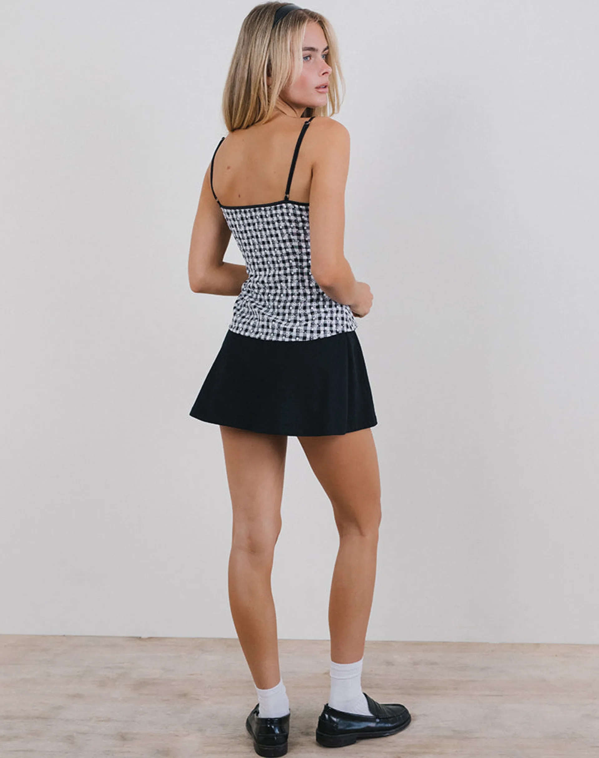 Motel Rocks Corset Tops | Strappy Tops-Jeiha Cami Top in Floral Gingham Black