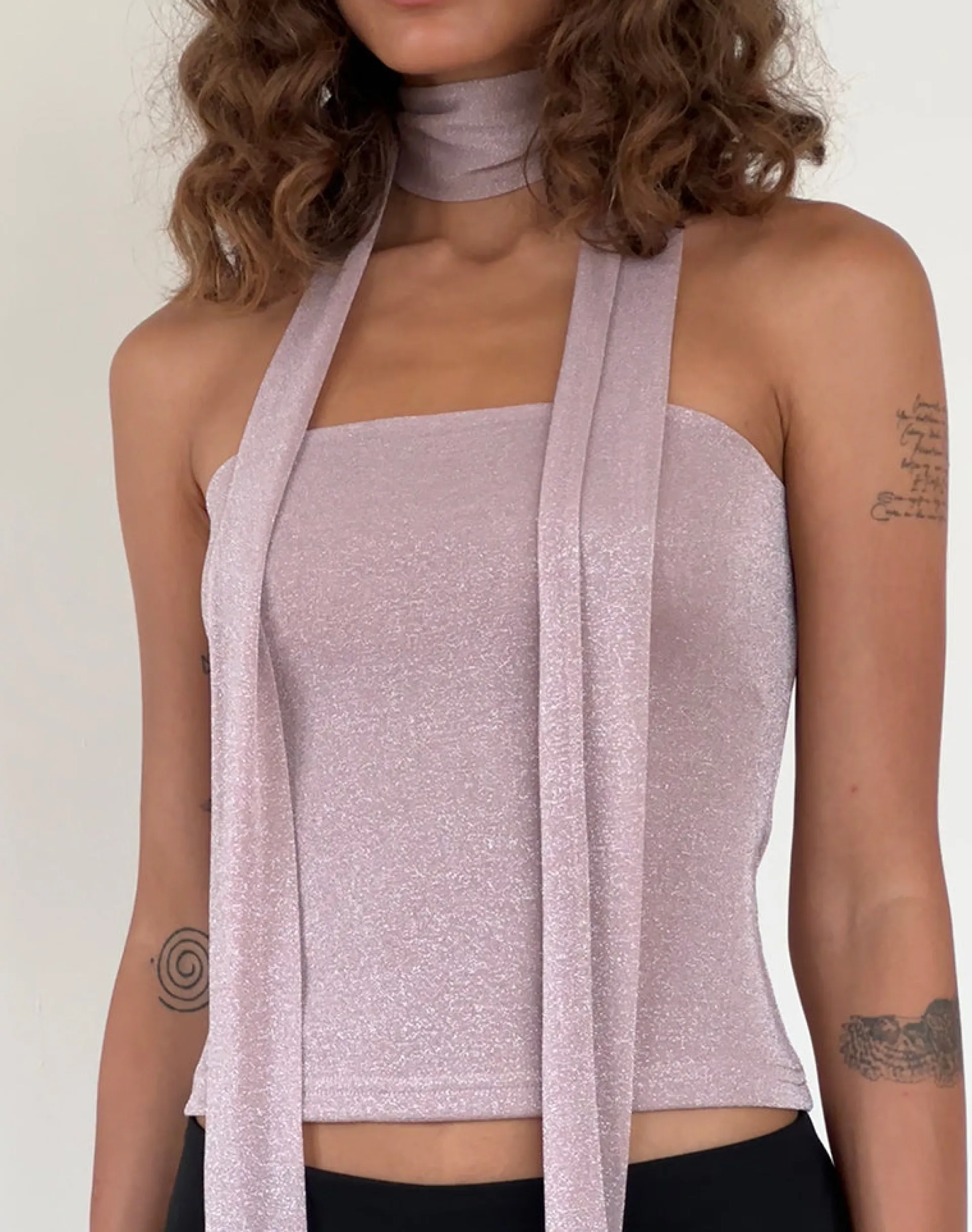 Motel Rocks Bandeau Tops-Jeldia Bandeau Top and Scarf Set in Pink Shimmer PinkShimmer