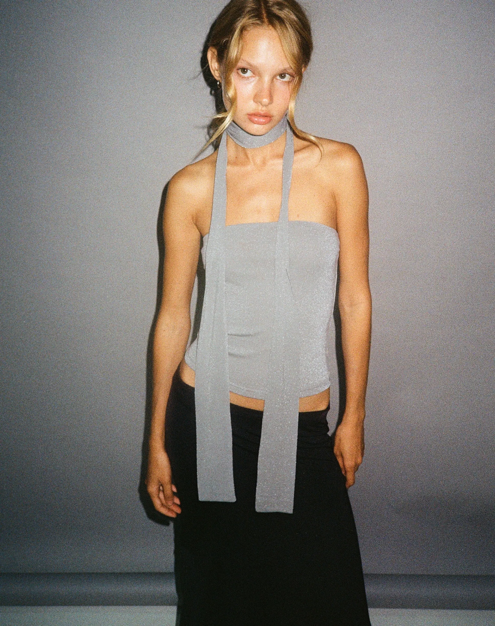 Motel Rocks Bandeau Tops-Jeldia Bandeau Top and Scarf Set in silver