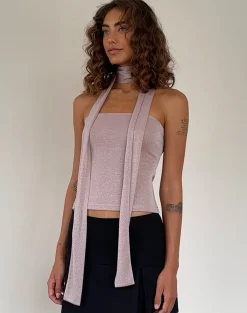 Motel Rocks Bandeau Tops-Jeldia Bandeau Top and Scarf Set in Pink Shimmer PinkShimmer