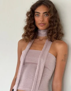 Motel Rocks Bandeau Tops-Jeldia Bandeau Top and Scarf Set in Pink Shimmer PinkShimmer