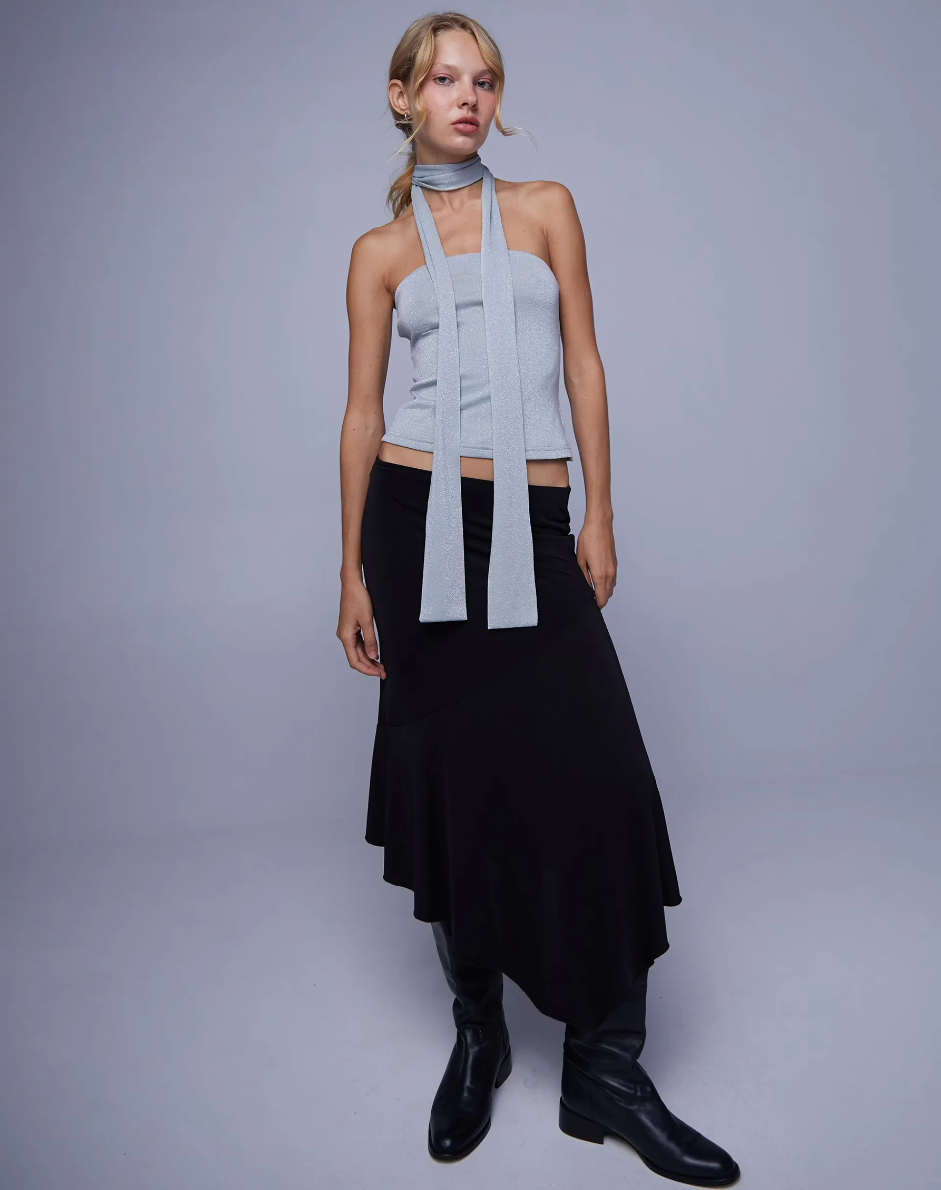 Motel Rocks Bandeau Tops-Jeldia Bandeau Top and Scarf Set in silver