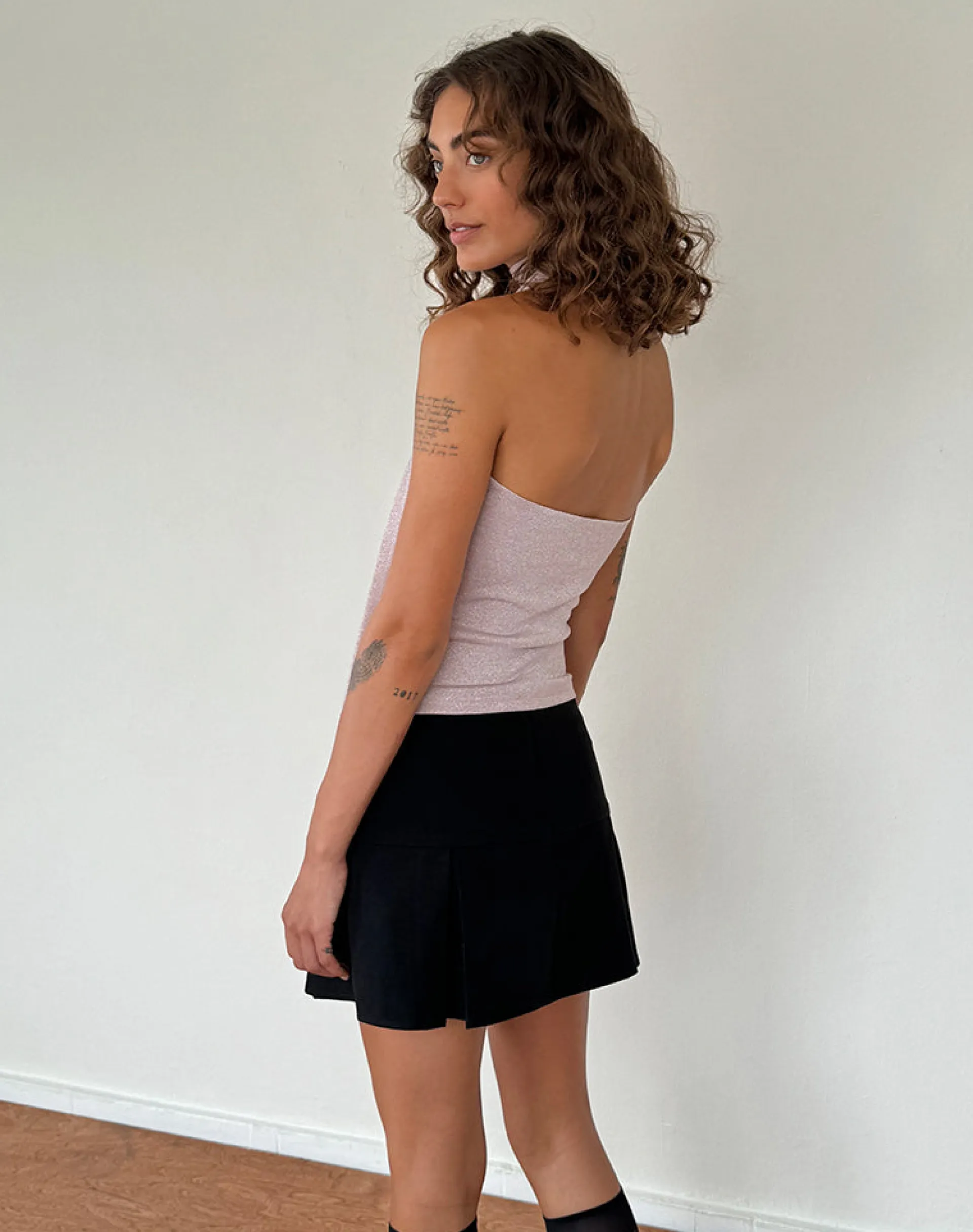 Motel Rocks Bandeau Tops-Jeldia Bandeau Top and Scarf Set in Pink Shimmer PinkShimmer