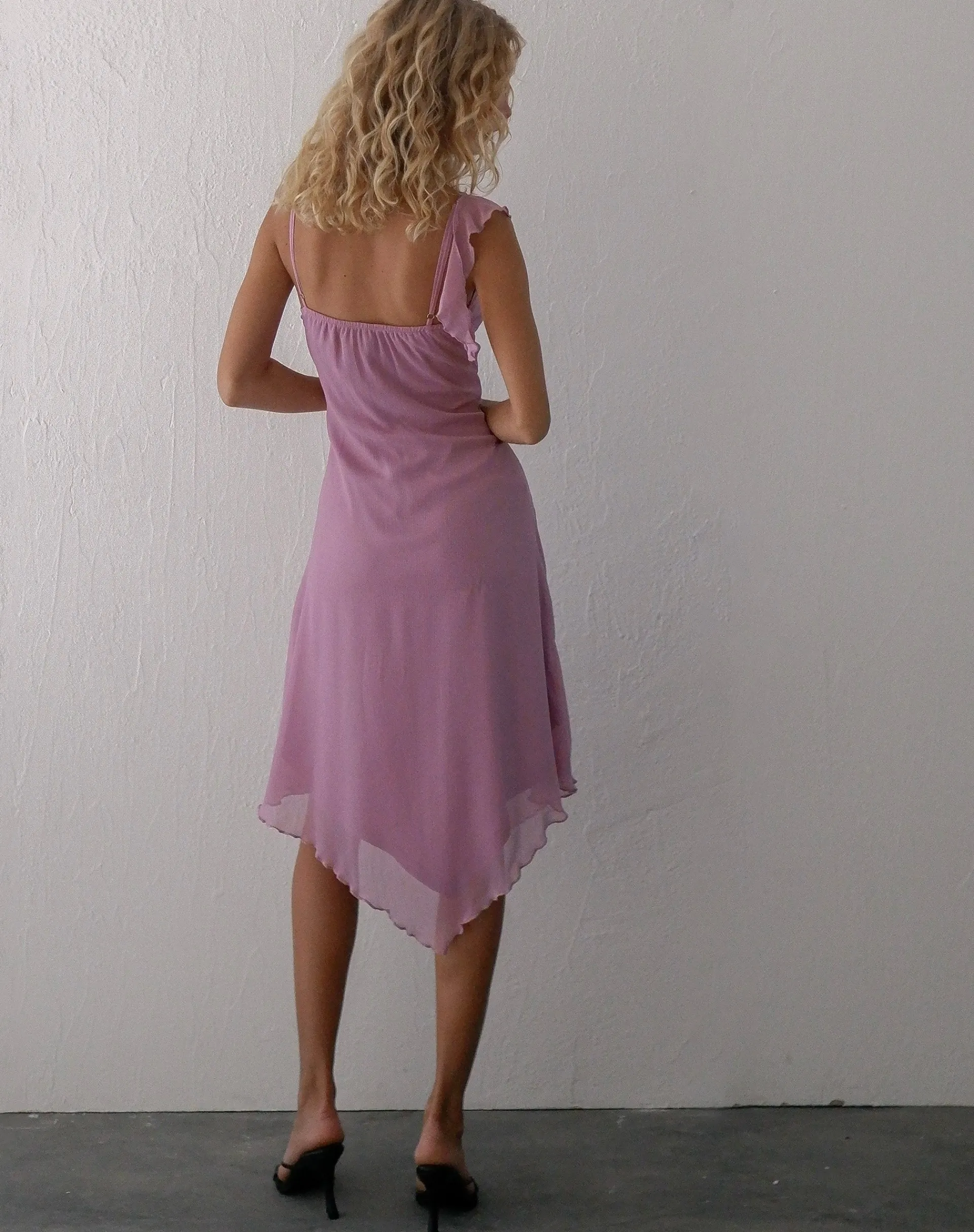 Motel Rocks Midi Dresses-Jenani Rosette Ruffle Midi Dress in Light Plum