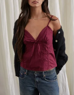 Motel Rocks Strappy Tops | Going Out Tops-Jepuni Cami Top in Burgundy