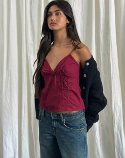 Motel Rocks Strappy Tops | Going Out Tops-Jepuni Cami Top in Burgundy