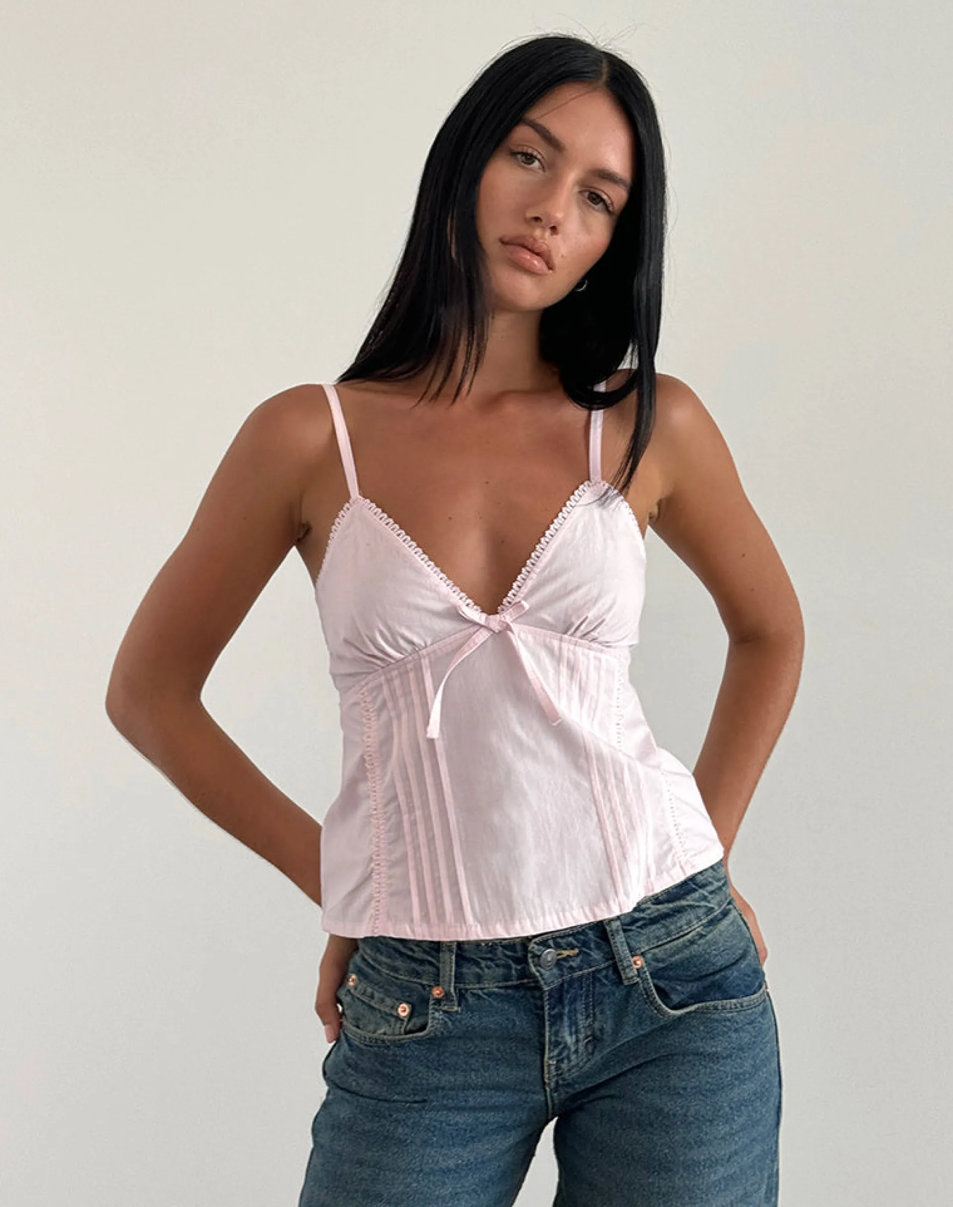 Motel Rocks Basic Tops | Strappy Tops-Jepuni Cami Top in Light Pink Poplin lightpinkpoplin