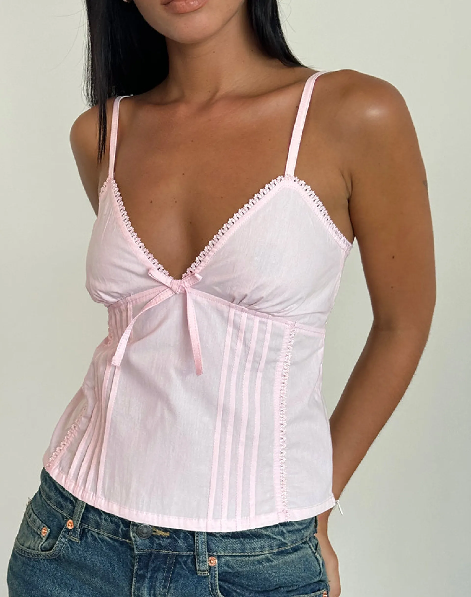 Motel Rocks Basic Tops | Strappy Tops-Jepuni Cami Top in Light Pink Poplin lightpinkpoplin