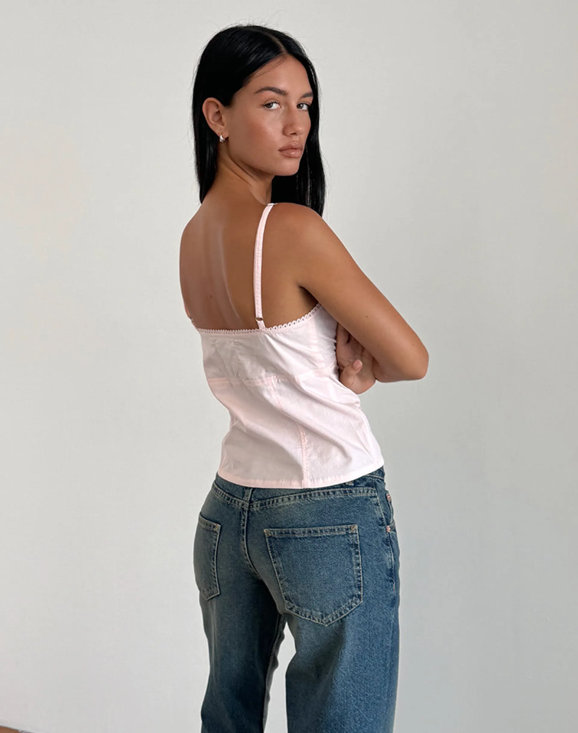 Motel Rocks Basic Tops | Strappy Tops-Jepuni Cami Top in Light Pink Poplin lightpinkpoplin