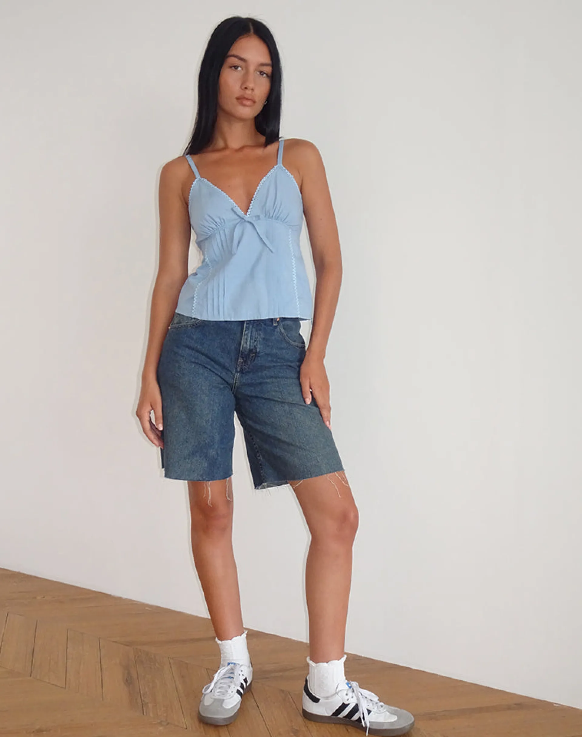 Motel Rocks Basic Tops | Strappy Tops-Jepuni Cami Top in Nantucket Blue Poplin NantucketBluePoplin