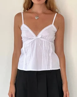 Motel Rocks Strappy Tops-Jepuni Cami Top in White Poplin whitepoplin