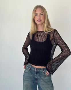 Motel Rocks Jumpers-Jessamyn Open Knit Jumper in Black
