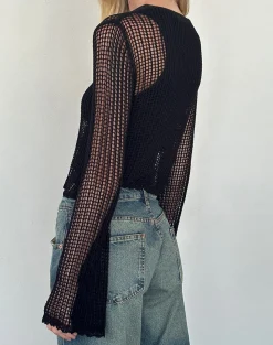 Motel Rocks Jumpers-Jessamyn Open Knit Jumper in Black