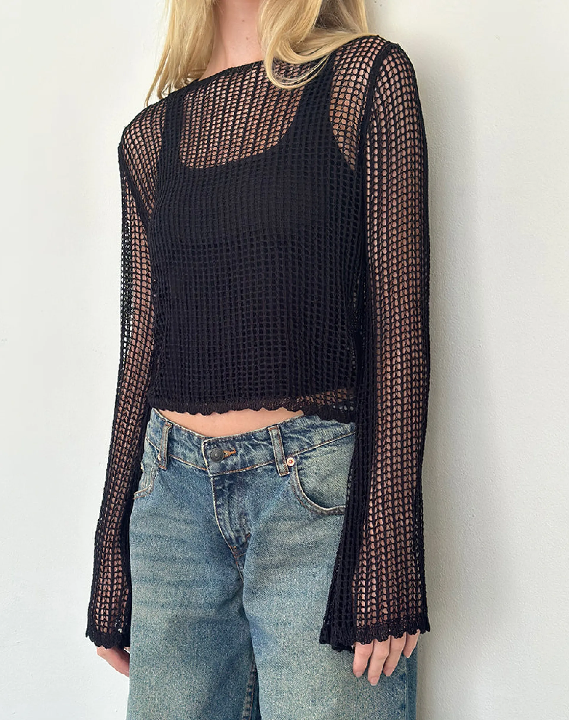 Motel Rocks Jumpers-Jessamyn Open Knit Jumper in Black