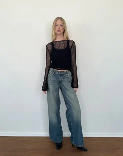 Motel Rocks Jumpers-Jessamyn Open Knit Jumper in Black