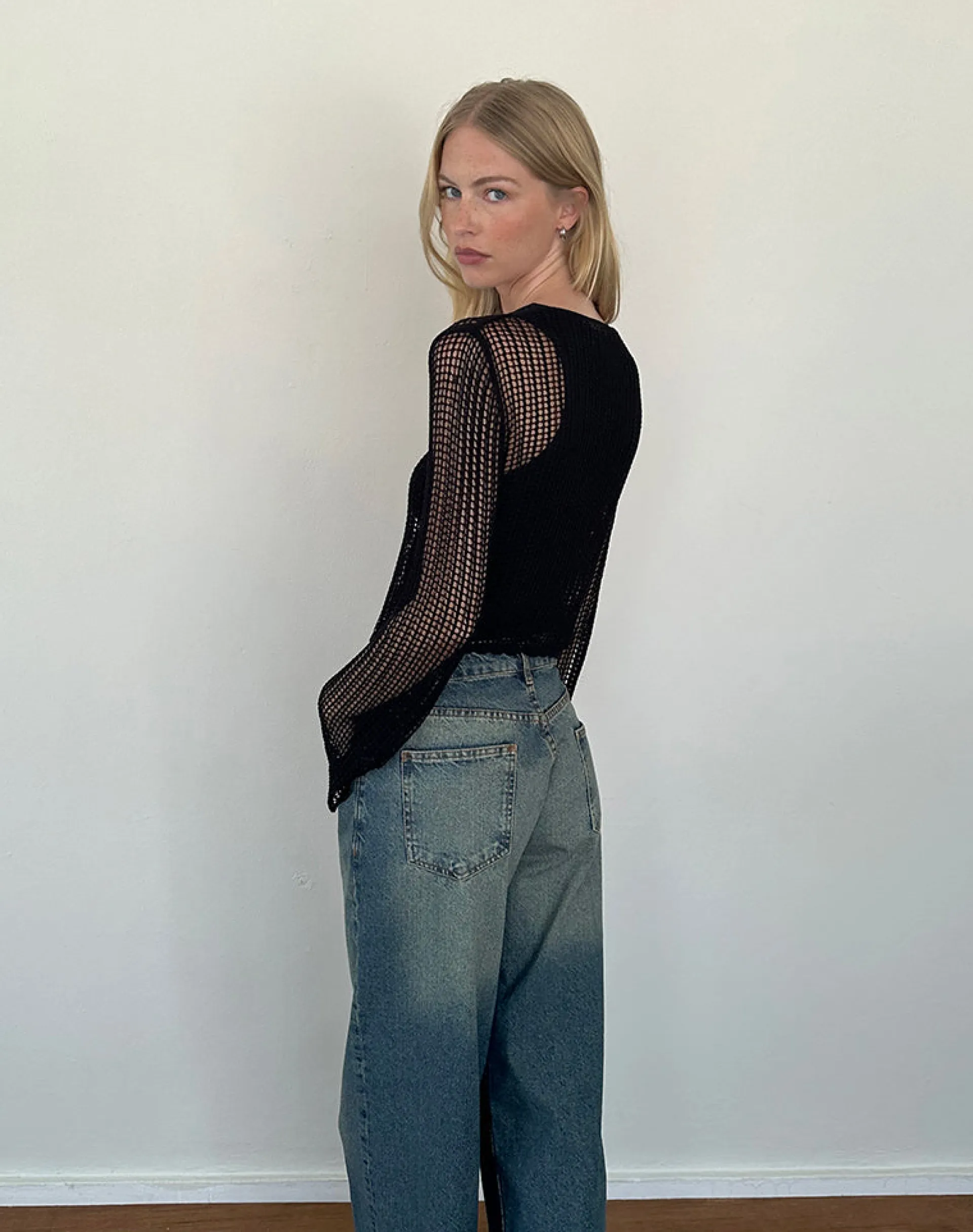Motel Rocks Jumpers-Jessamyn Open Knit Jumper in Black
