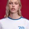 Motel Rocks Tees-Jihan Top in Off White with Mediterranean Blue Binding