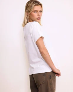 Motel Rocks Tees-Jihan Top in Off White with Mediterranean Blue Binding