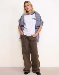 Motel Rocks Tees-Jihan Top in Off White with Mediterranean Blue Binding