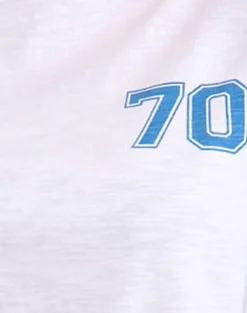 Motel Rocks Tees-Jihan Top in Off White with Mediterranean Blue Binding