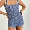 Motel Rocks Jumpsuits & Rompers-Jilia Playsuit in Crinkle Deep Blue with Bow
