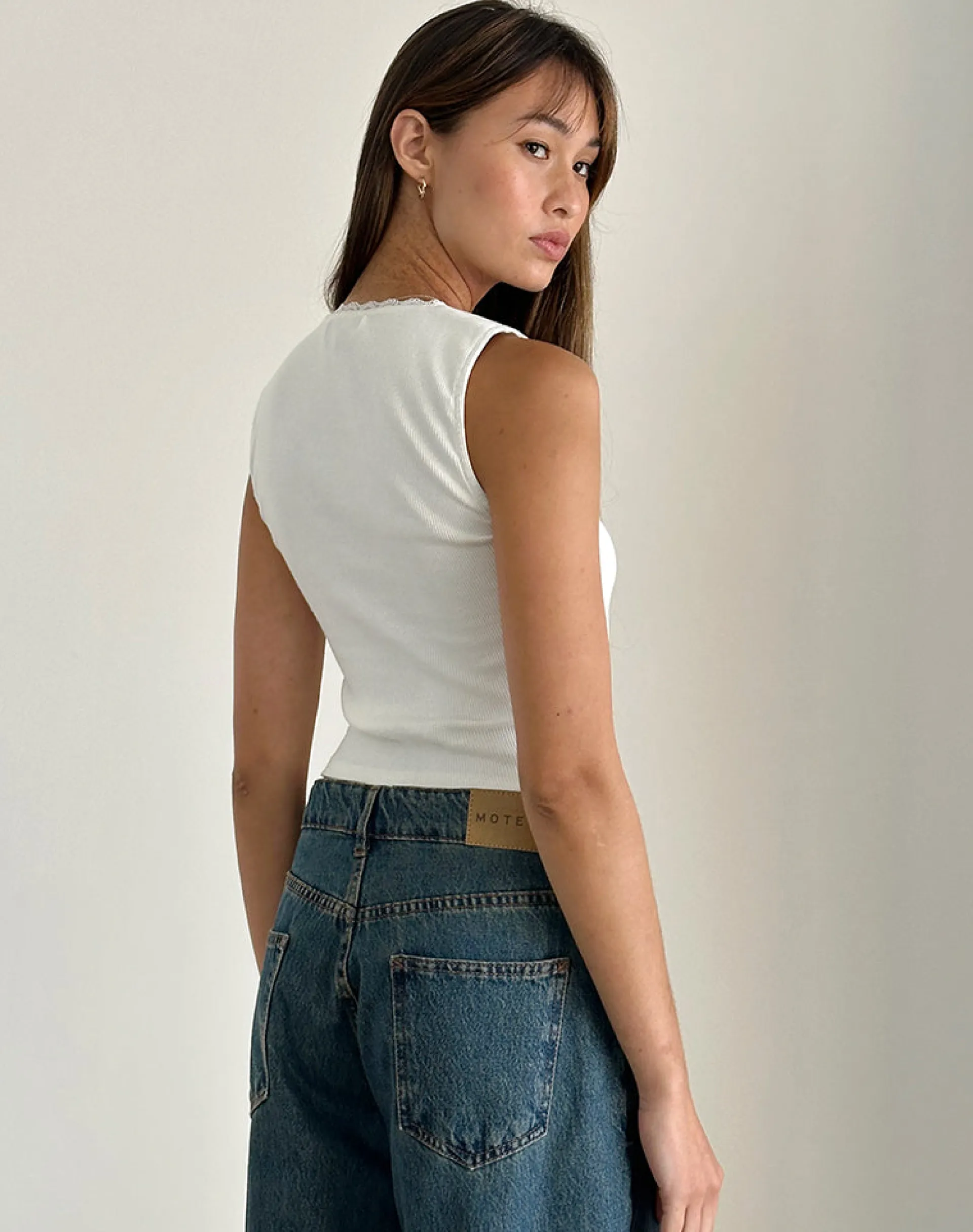 Motel Rocks Basic Tops-Jinila Top in Off White with Bow and Lace Trim OffWhitewithBowandlaceTrim