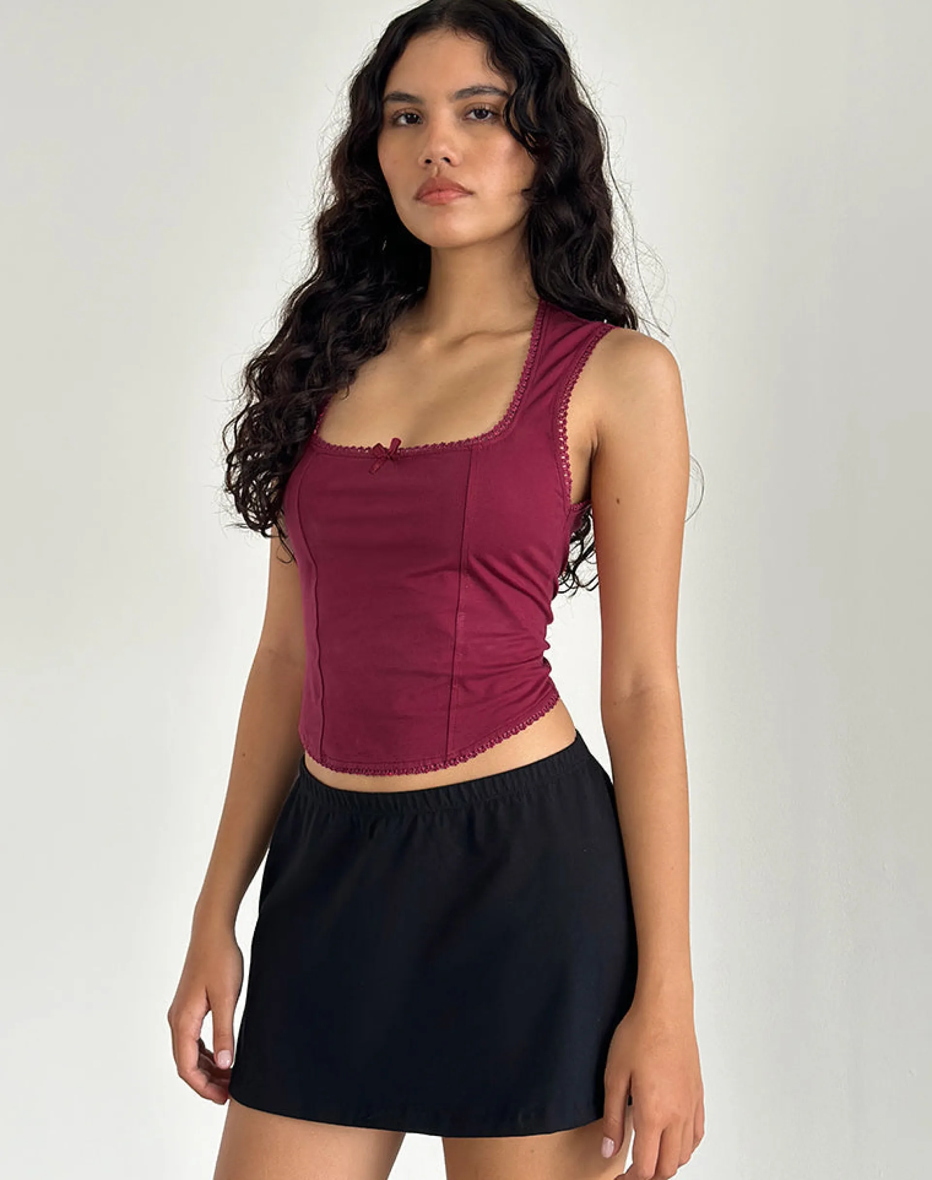 Motel Rocks Vest Tops | Basic Tops-Jinisa Corset Top in Burgundy