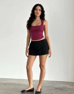 Motel Rocks Vest Tops | Basic Tops-Jinisa Corset Top in Burgundy