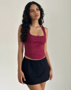 Motel Rocks Vest Tops | Basic Tops-Jinisa Corset Top in Burgundy