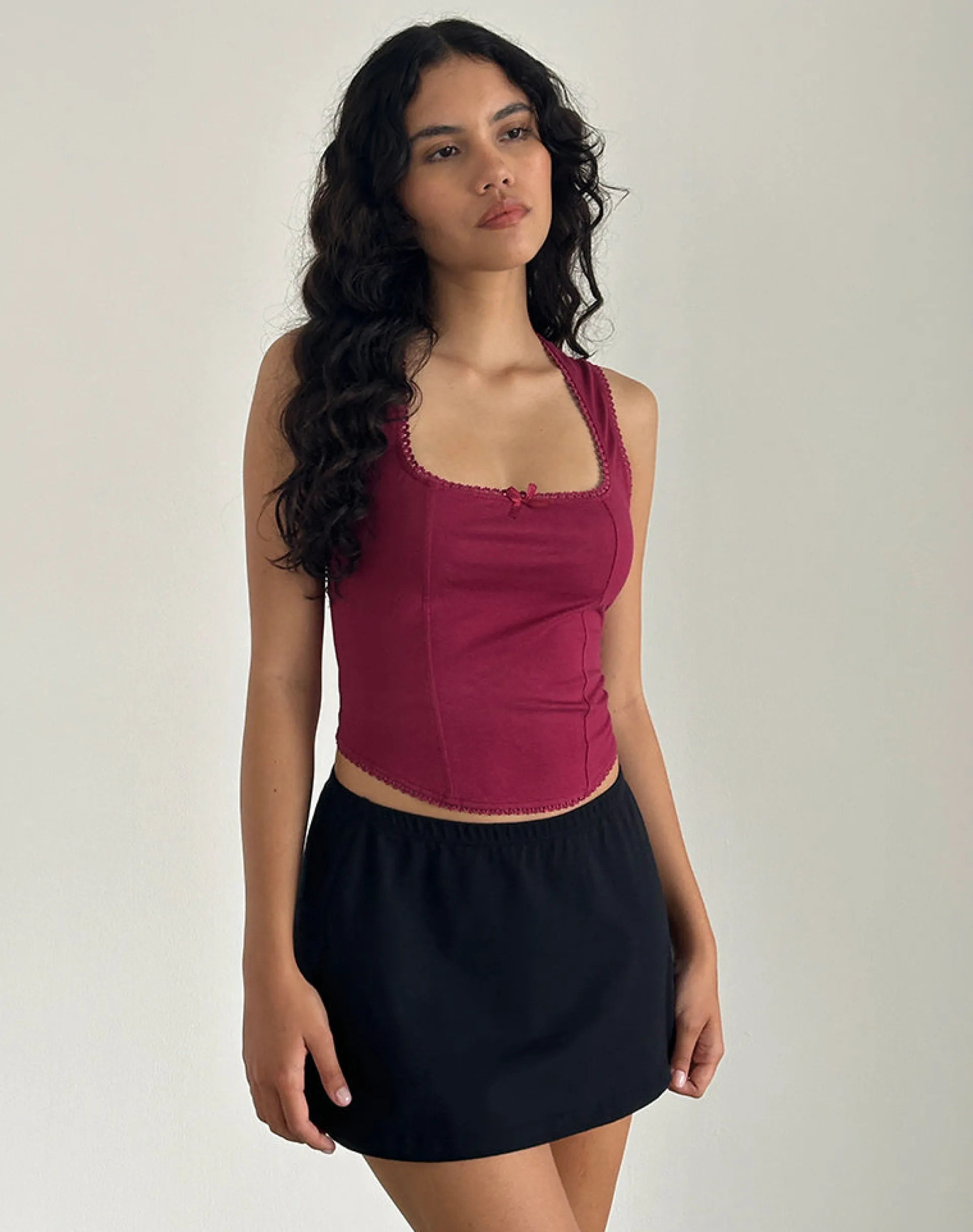 Motel Rocks Vest Tops | Basic Tops-Jinisa Corset Top in Burgundy