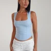 Motel Rocks Basic Tops | Corset Tops-Jinisa Corset Top in Nantucket Blue nantucketblue