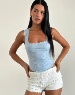 Motel Rocks Basic Tops | Corset Tops-Jinisa Corset Top in Nantucket Blue nantucketblue