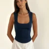 Motel Rocks Basic Tops | Corset Tops-Jinisa Corset Top in navy