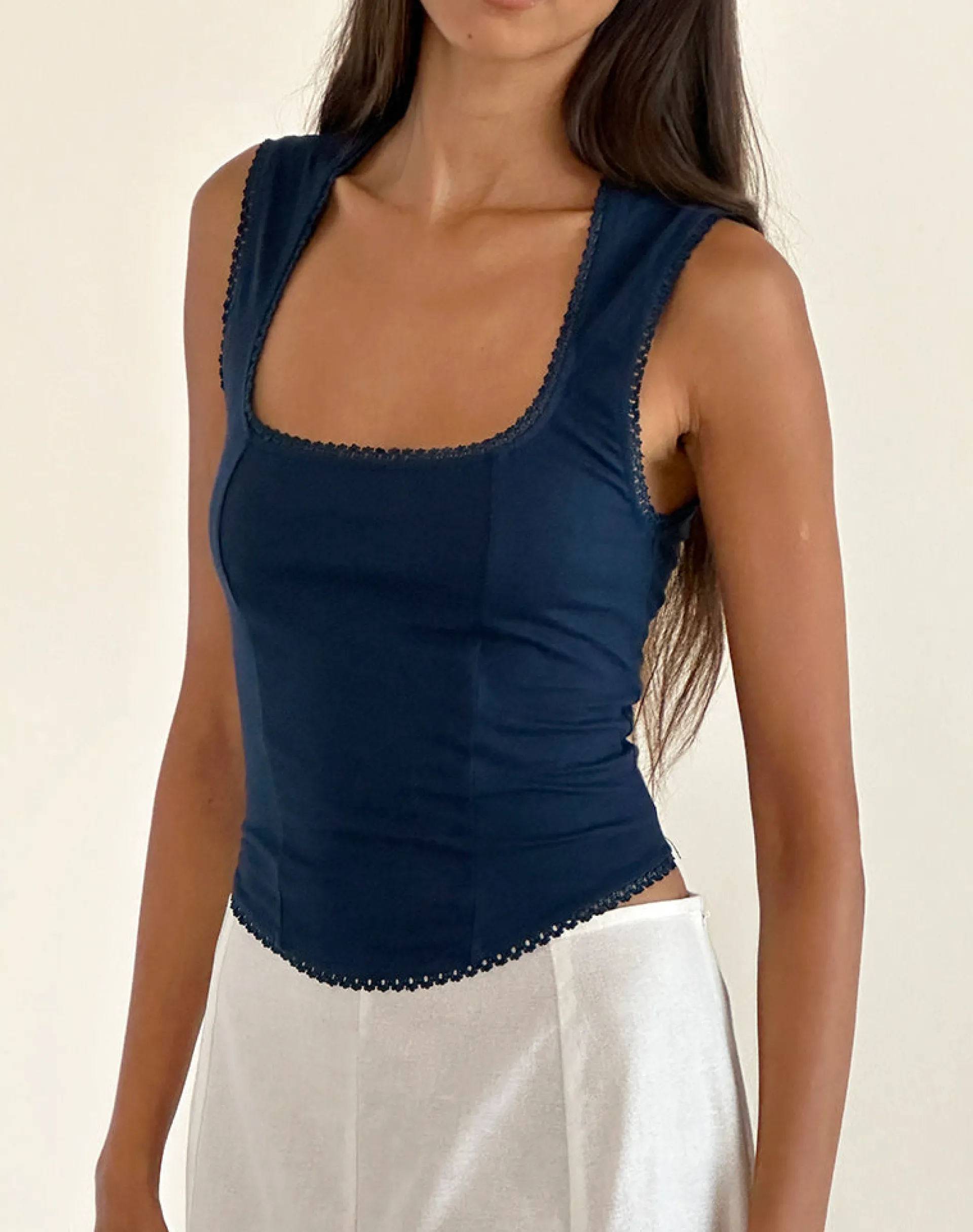 Motel Rocks Basic Tops | Corset Tops-Jinisa Corset Top in navy