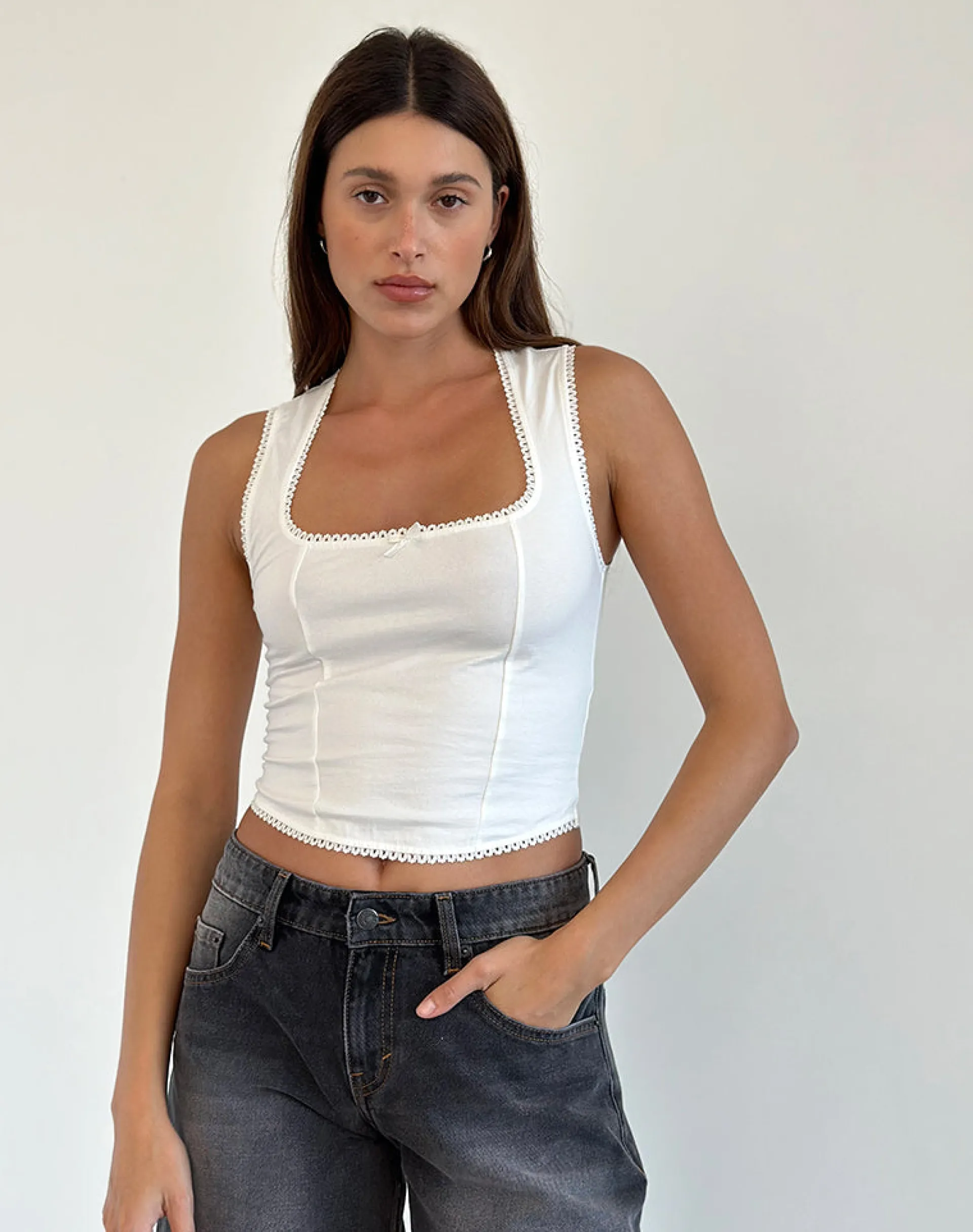 Motel Rocks Basics | Basic Tops-Jinisa Corset Top in Off White OffWhite