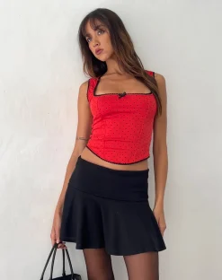 Motel Rocks Corset Tops | Crop Tops-Jinisa Corset Top in Red Polka RedPolka