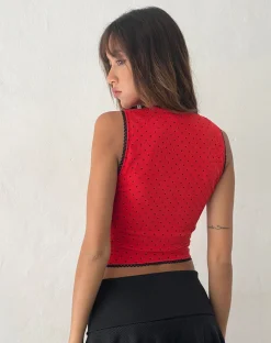 Motel Rocks Corset Tops | Crop Tops-Jinisa Corset Top in Red Polka RedPolka