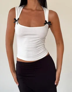 Motel Rocks Basics | Basic Tops-Jiniso Crop Top in Off White with Black Bows OffWhitewithBlackBows
