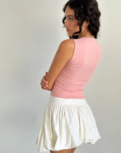 Motel Rocks Basics | Basic Tops-Jiniso Crop Top in Pink Lady with Ivory Bows PinkLadywithIvoryBows