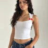 Motel Rocks Basic Tops | Crop Tops-Jiniso Top in White with Red Bows WhitewithRedBows