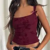 Motel Rocks Vest Tops | Going Out Tops-Jiniso Vest Top in Botanical Flower Flock Maroon BotanicalFlowerFlockMaroon