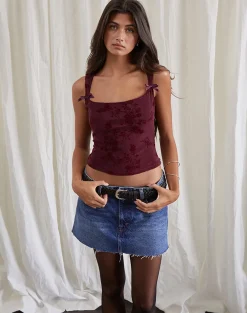 Motel Rocks Vest Tops | Going Out Tops-Jiniso Vest Top in Botanical Flower Flock Maroon BotanicalFlowerFlockMaroon