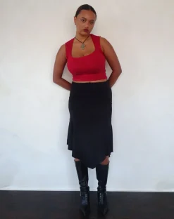 Motel Rocks Basics | Basic Tops-Jinsu Crop Top in Adrenaline Red AdrenalineRed