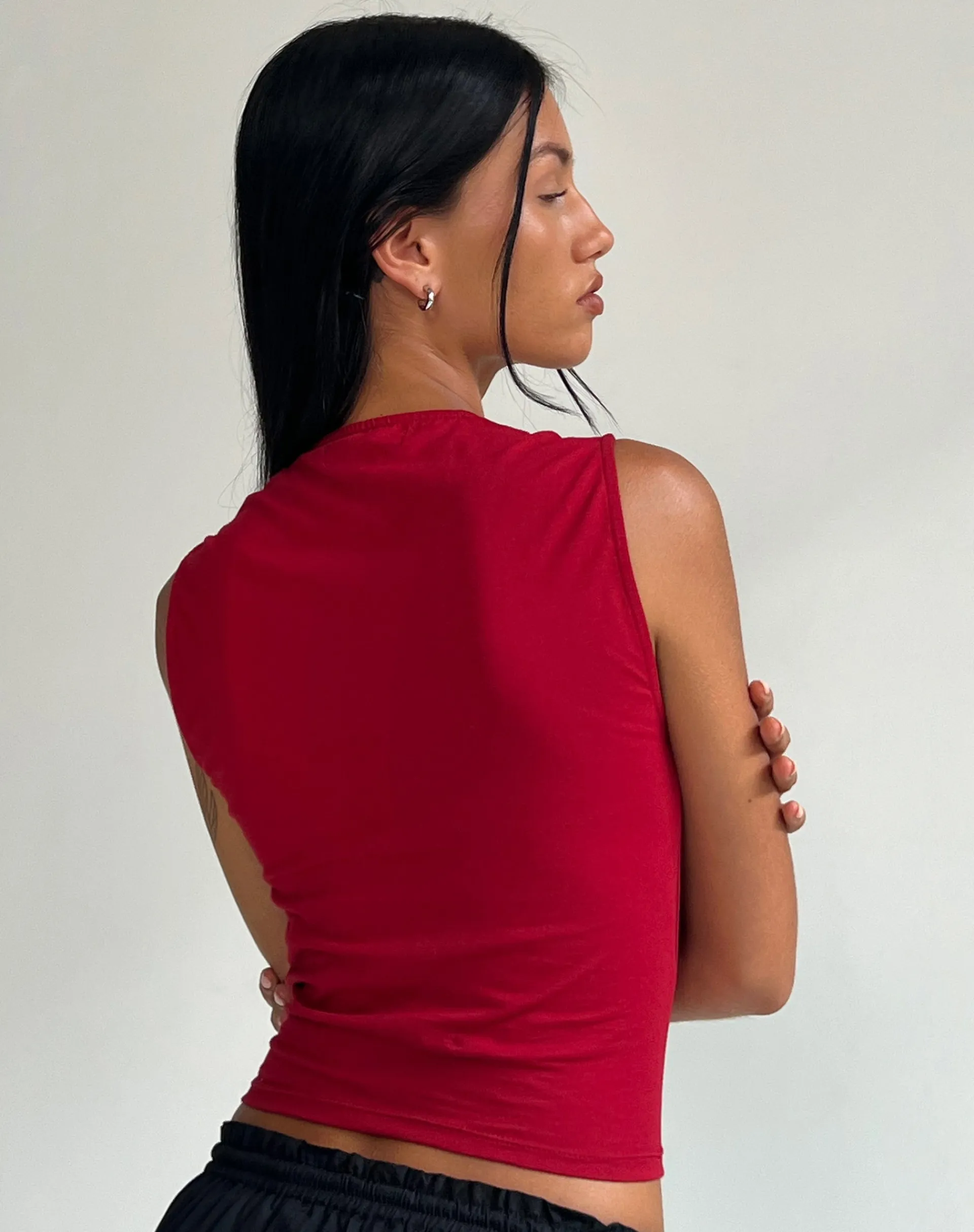 Motel Rocks Basics | Basic Tops-Jinsu Crop Top in Adrenaline Red AdrenalineRed