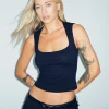 Motel Rocks Basics | Basic Tops-Jinsu Crop Top in Lycra Black LycraBlack