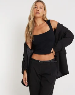 Motel Rocks Basics | Basic Tops-Jinsu Crop Top in Lycra Black LycraBlack